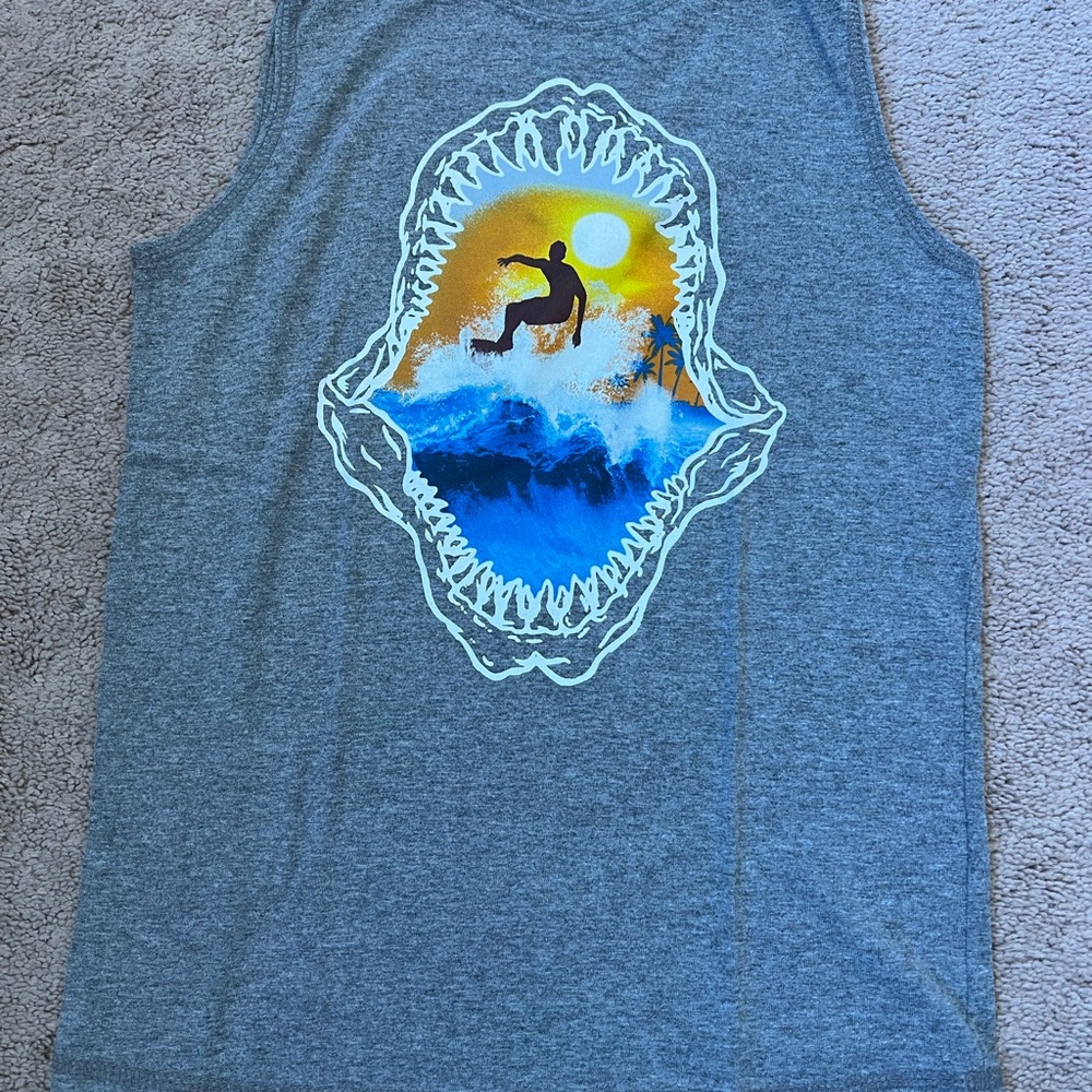 Faded Glory Gray Tank Top with Surf Graphic
